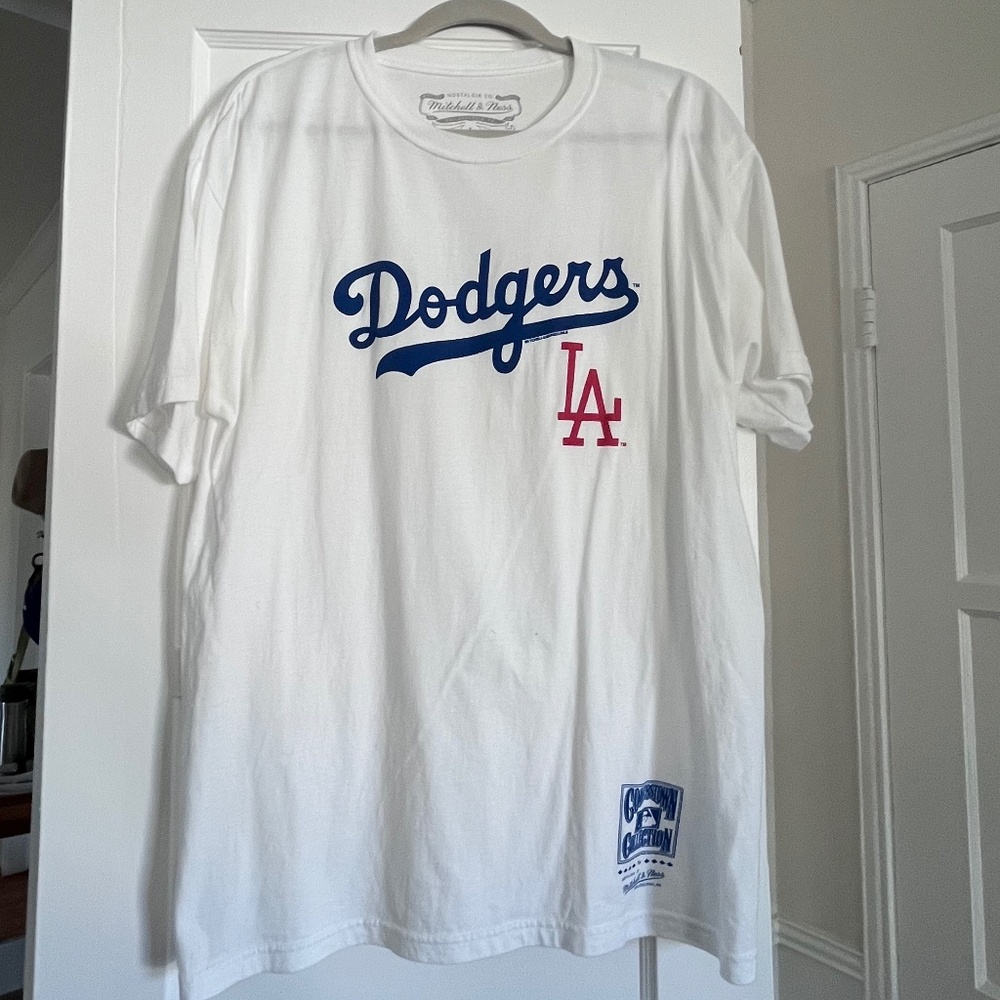 SOLD white mitchell and ness dodger shirt